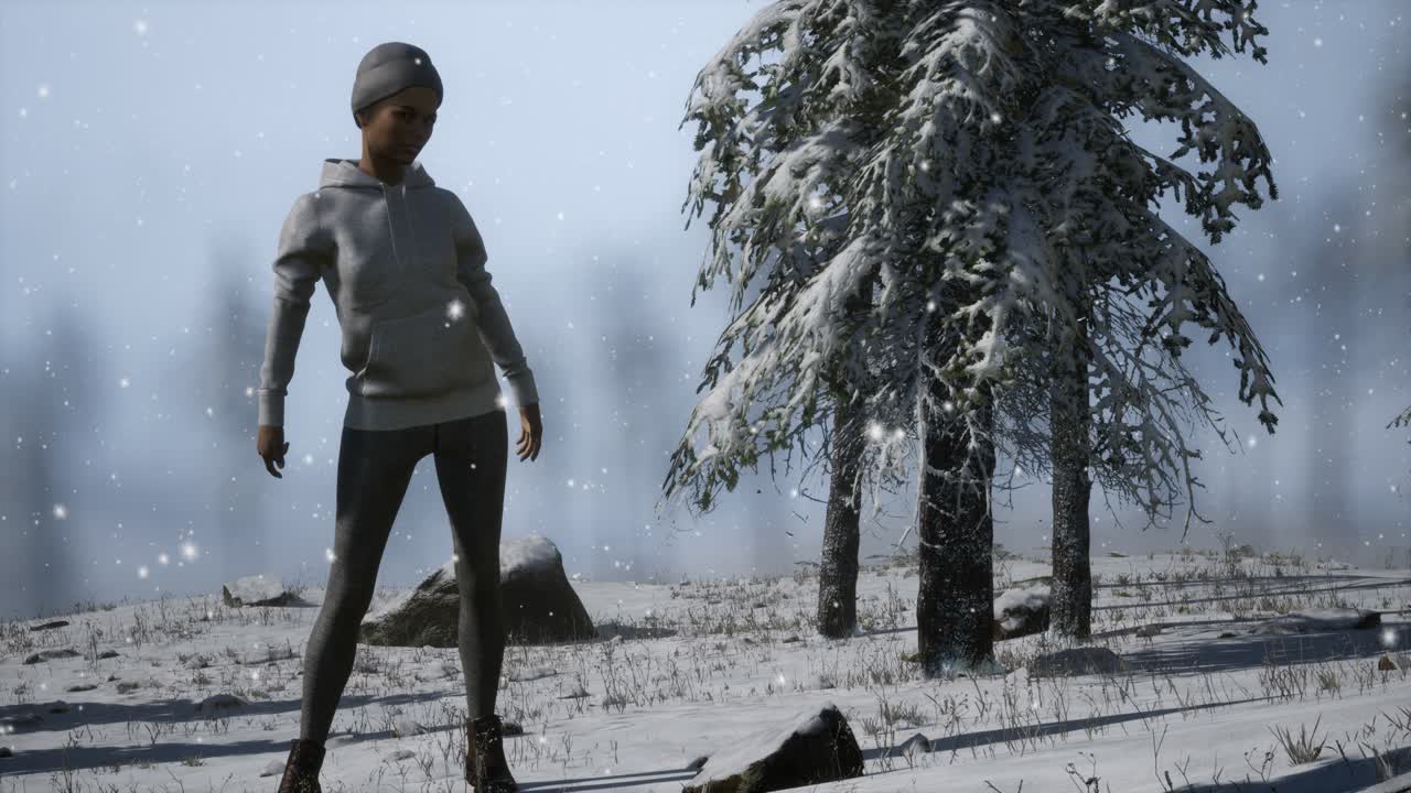 겨울의 숲에서 아름다운 젊은 여성