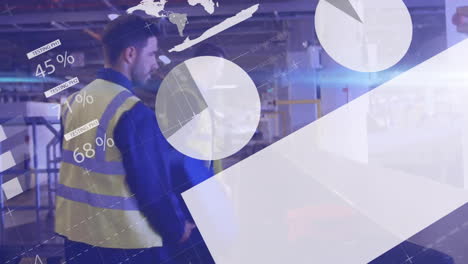 animación de gráficos de procesamiento sobre diversos trabajadores masculinos en el almacén de almacenamiento