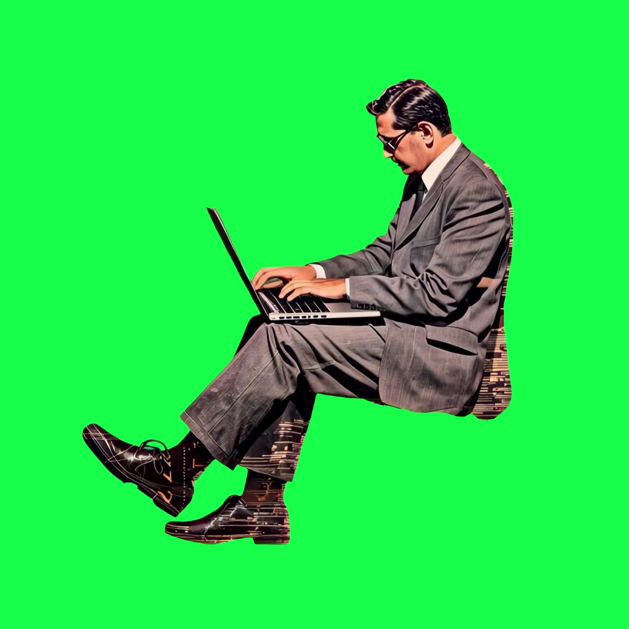 Businessman typing digital innovation animation, transparent 4K video, green screen