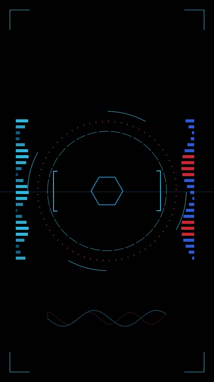 Interfaccia HUD digitale futuristica con elementi circolari rotanti