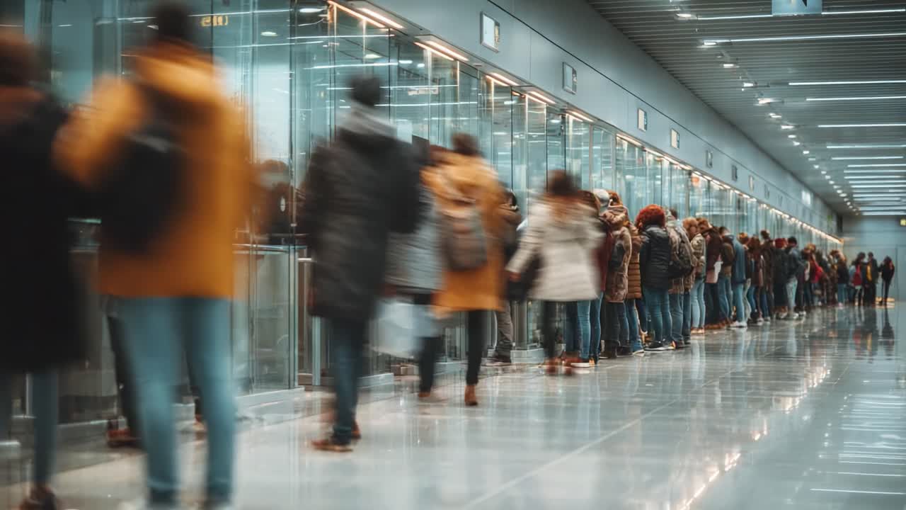A Busy Terminal: The Flow of People Through Modern Glass Facilities Captured in a Dynamic Sequence of Movement and Anticipation
