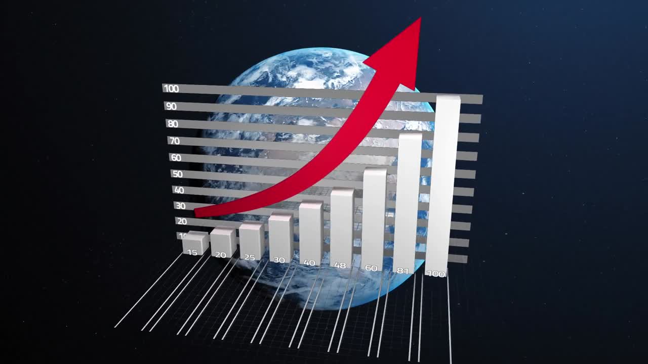 Animasi pemrosesan data dan statistik di atas bola dunia