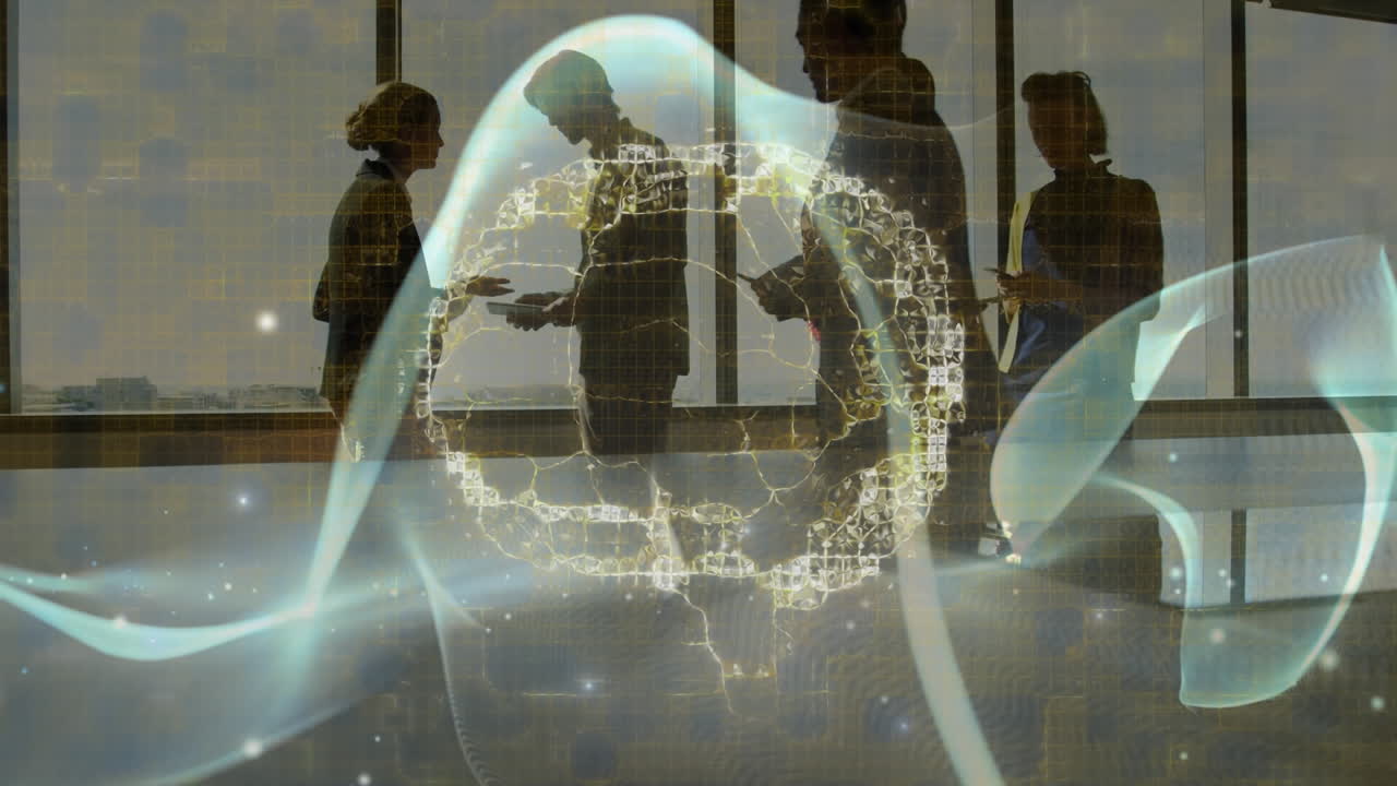 사무실에 있는 사람들에 대한 디지털 뇌 모델의 애니메이션