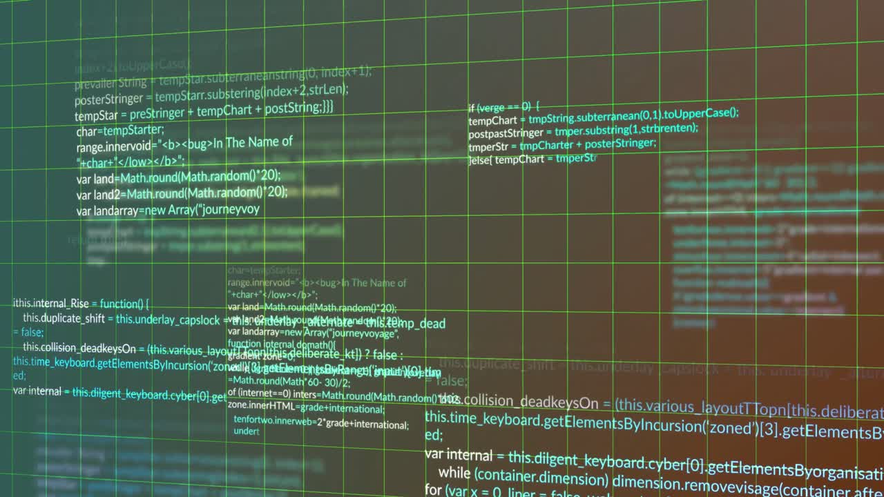 Animation of computer data processing over dark background