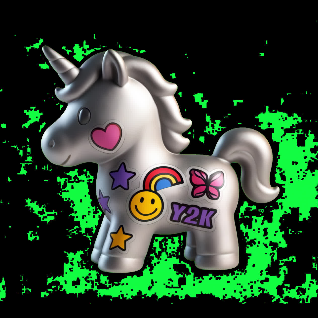 Simpatico unicorno con animazione di sticker colorati come risorsa isolata, video 4K trasparente, canale alfa