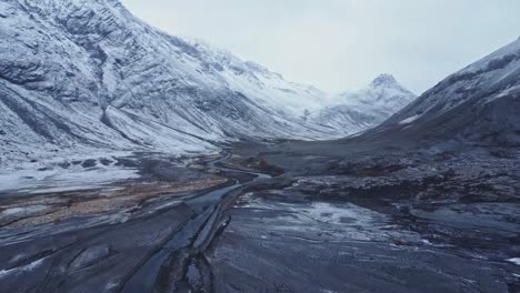 river estuary near snowy mountains