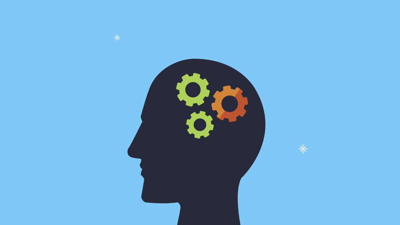 creative process animation with gears in profile