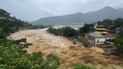 The Bagmati River flooded and affected the riverbanks and homes during heavy rainfall in Kathmandu, Nepal