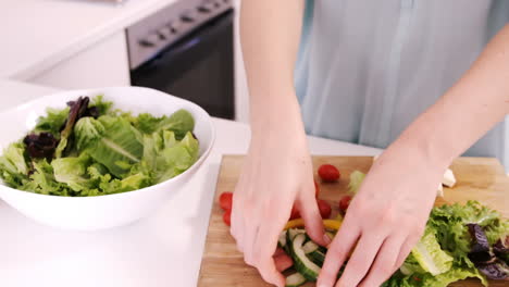 Close-up-on-a-woman-preparing-a-salad