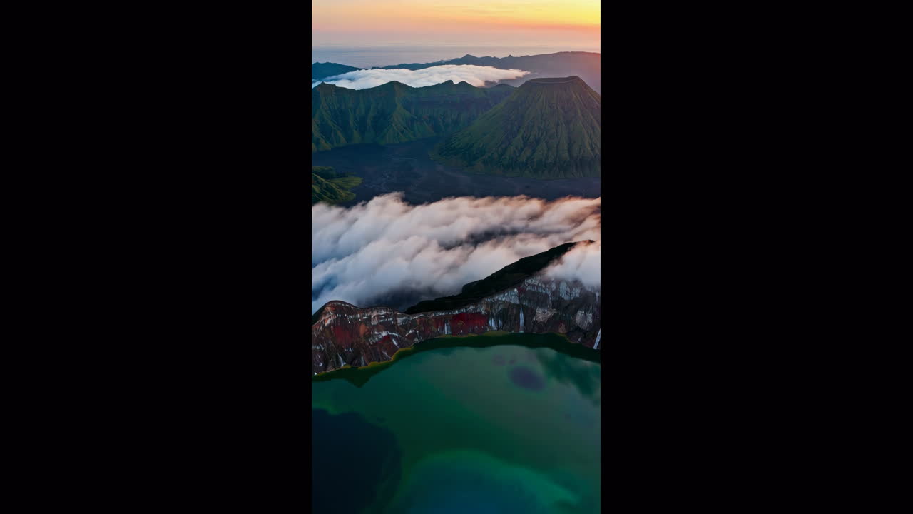 해가 뜨는 화산 풍경