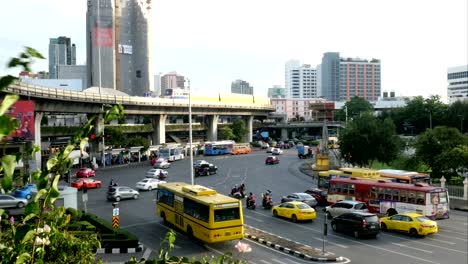 traffic at victory monument in bangkok, thailand.