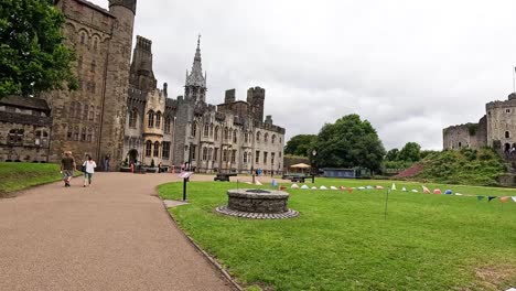 visitors walking around cardiff castle grounds