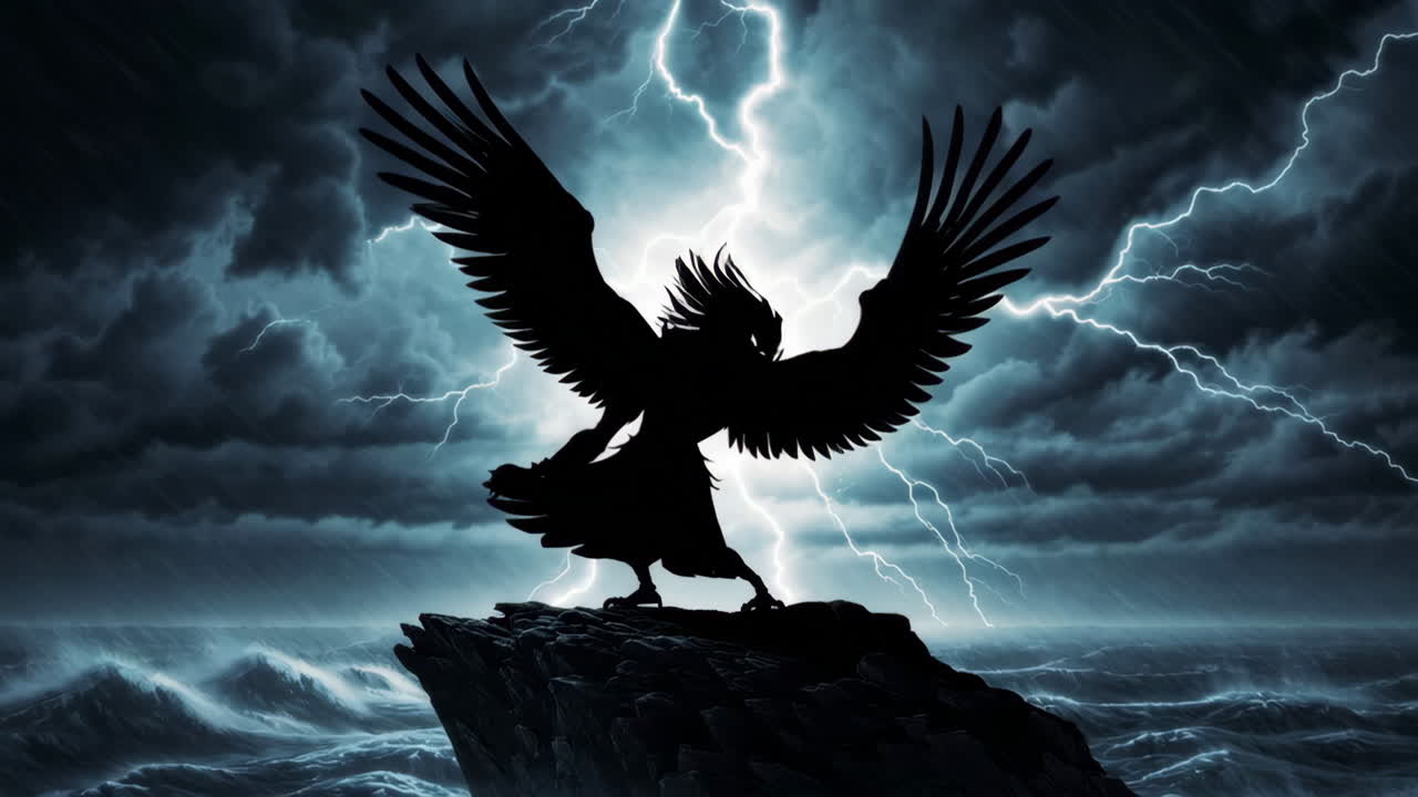 Dark Mythical Creature in a Storm