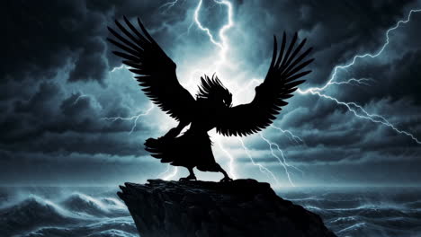 dark mythical creature in a storm