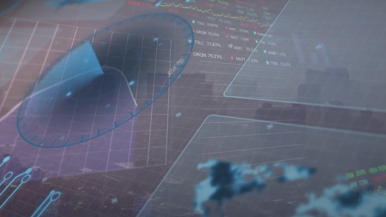 animación del procesamiento de datos sobre el paisaje urbano