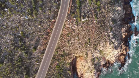 disparo de dron de arriba hacia abajo de clarence drive en las afueras de ciudad del cabo