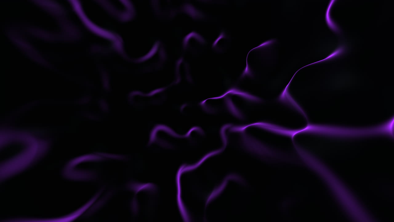 Onde fluide viola luminose astratte su sfondo nero, filmato con movimento continuo