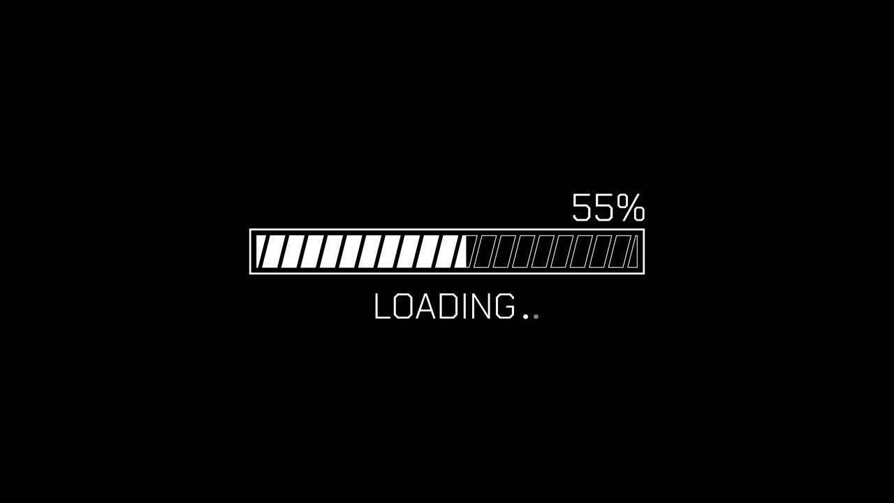 Digital Loading Progress Bar Animation with Percentage on Black Background