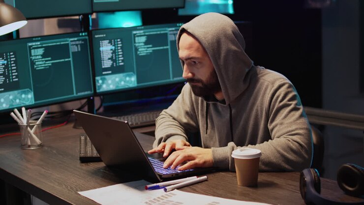 Hacker arbejder på en computer