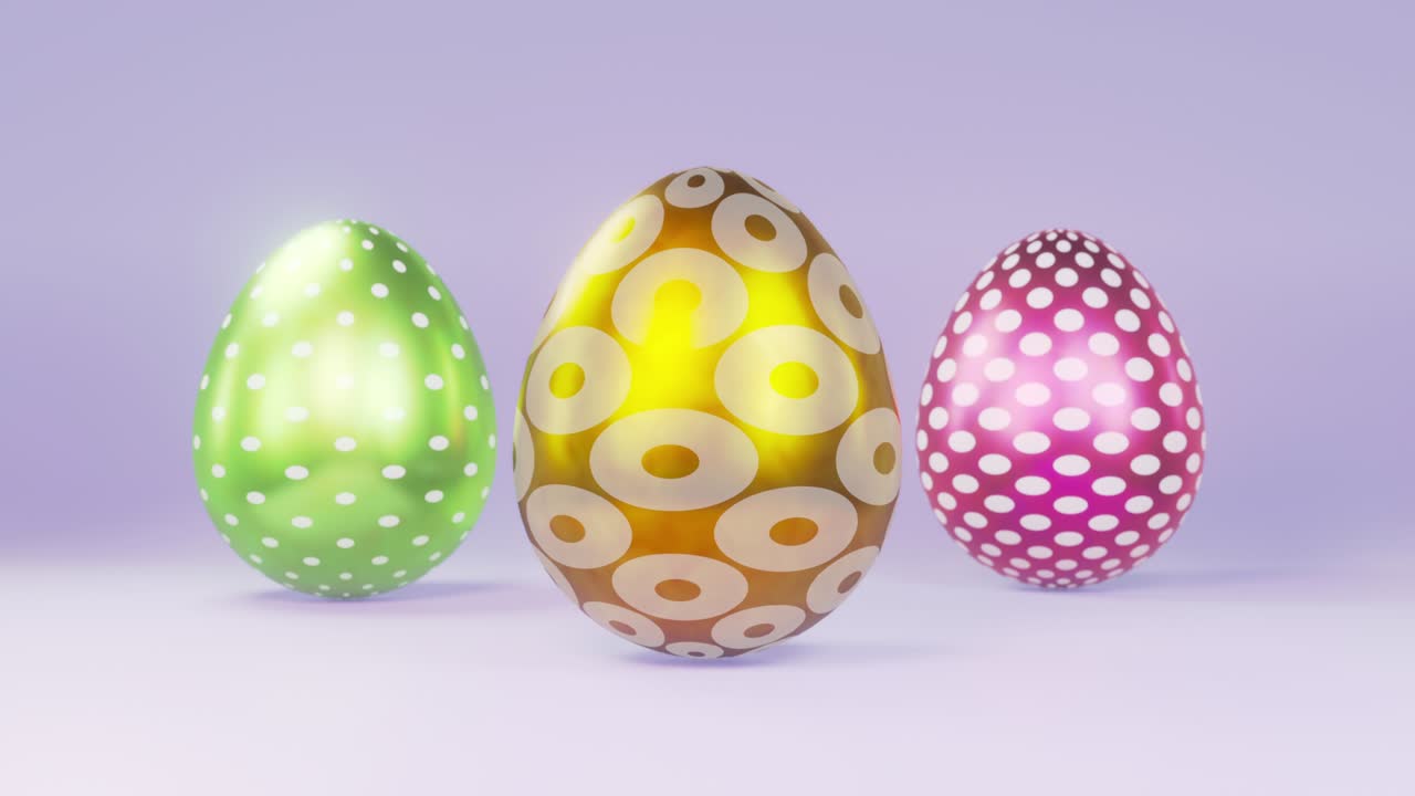золотые пасхальные яйца вращаются на ярком фоне. счастливая пасхальная открытка 3d анимация