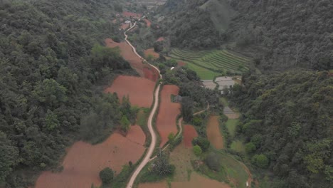 Flying-over-beautiful-valley-at-cao-bang-area-at-Vietnam,-aerial