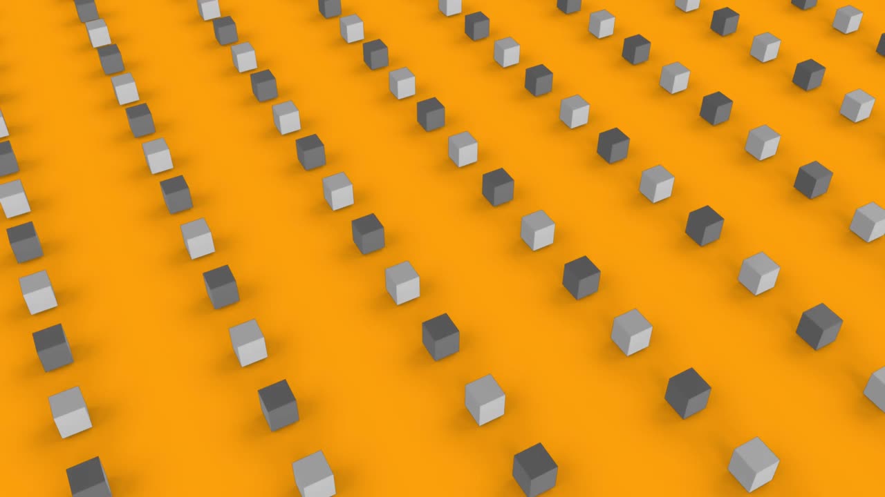 animación de tubos de ensayo de química sobre filas de cubos sobre un fondo naranja