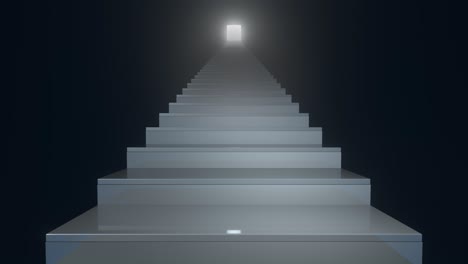 staircase in a dark interior on a black background. spiritual and career advancement, personal or business development. bright light at the end of the road. business growth. 3d animation loop of 4k