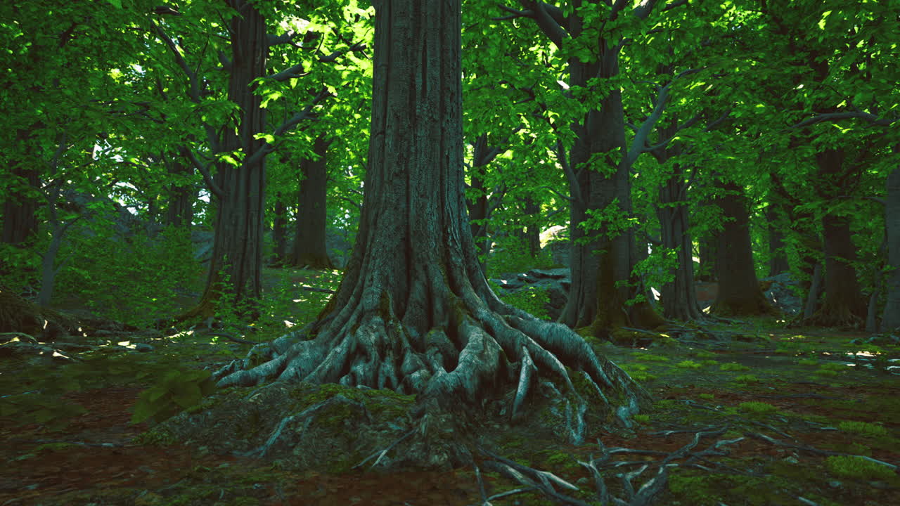Majestic tree roots showcase natures beauty in vibrant green forest