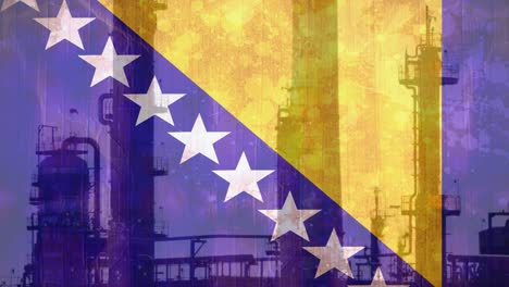 animation of flag of bosnia and herzegovina over factory