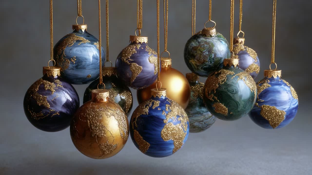 A Stunning Display of Ornate Christmas Ornaments Featuring Detailed Earth-Modeled Designs, Perfect for Adding a Touch of Global Elegance to Your Holiday Decor and Celebrations This Season