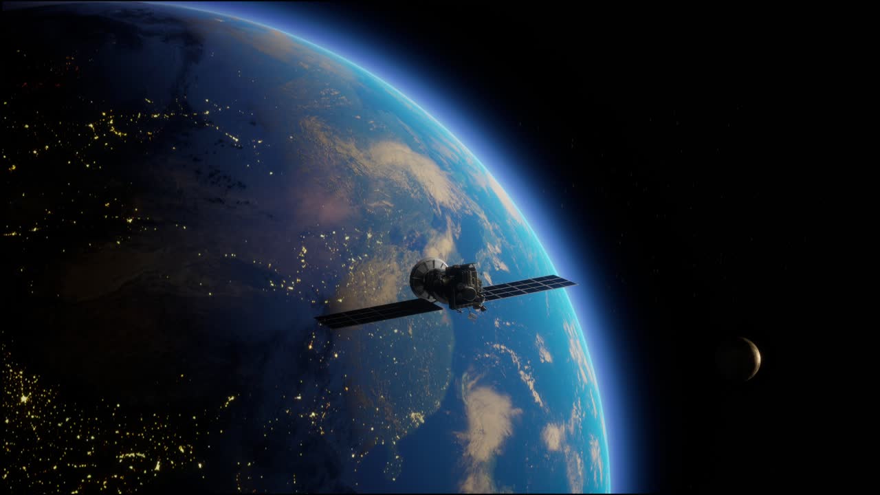 satélite artificial de la tierra. un satélite que vuela en el espacio sobre el globo