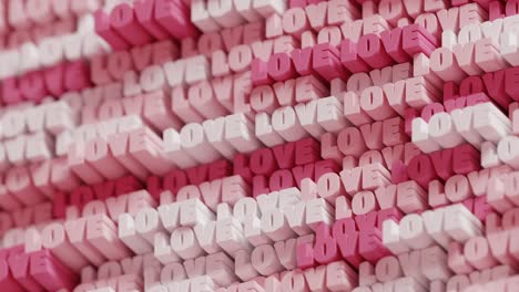 3d love looped animation in pink-blue for background. abstract typographic pink 3d lettering backdrop. modern bright trendy romantic word pattern for valentine's day