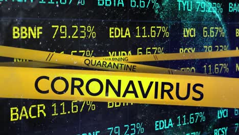 Yellow-police-tapes-with-coronavirus-text-concepts-against-Stock-market-data-processing