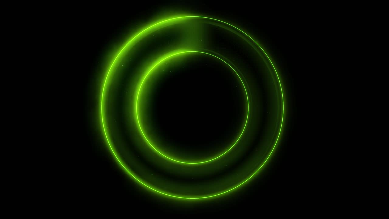 anillo de neón verde parpadeante girando sin fisuras sobre fondo negro
