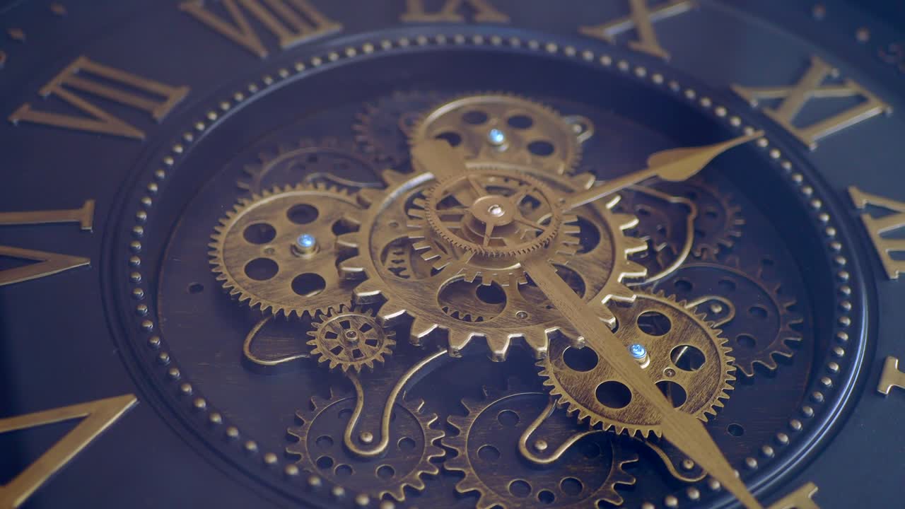 Intricate Clock Mechanism with Golden Gears