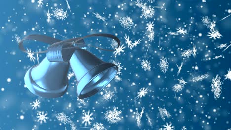 christmas and new year seamless looping animation. christmas snowflakes and bell on blue background. winter wonderland magic snowflakes.