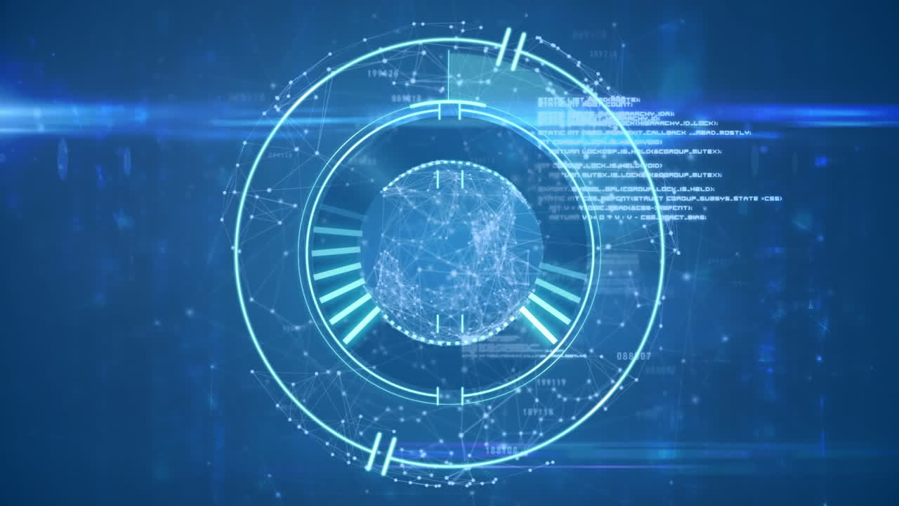 파란색 배경에 대한 범위 스캐닝과 데이터 처리 애니메이션