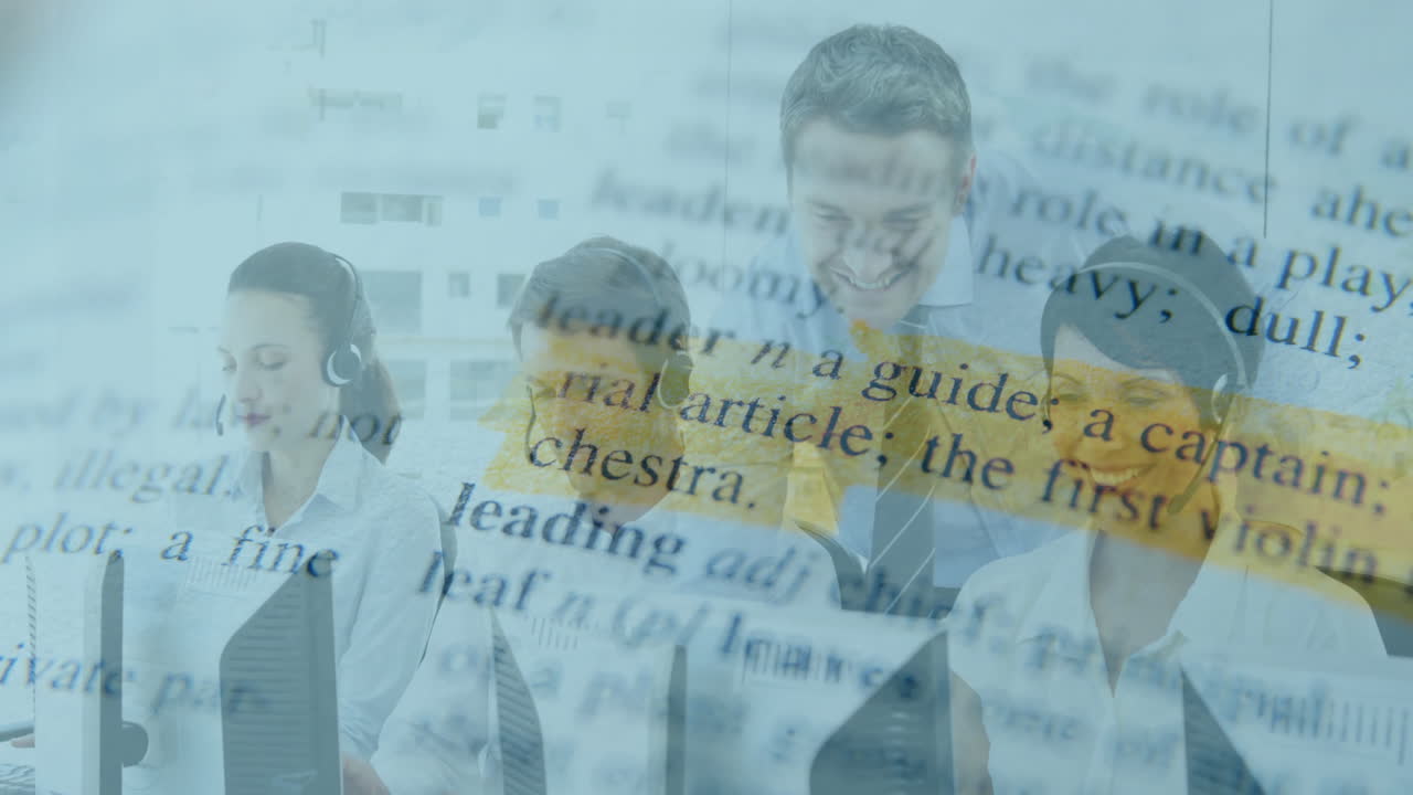 사무실에서 일하는 다양한 비즈니스 팀에 대한 사전 텍스트 애니메이션