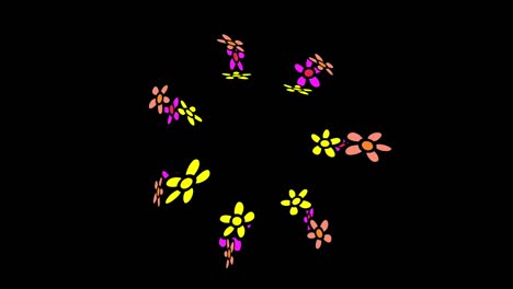 black background with moving flower shapes