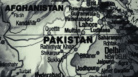 close-up black and white map of pakistan, afghanistan, and surrounding regions