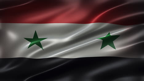 flag of syrian arab republic front view, flapping in the wind, realistic with a cinematic look and feel, and elegant silky texture