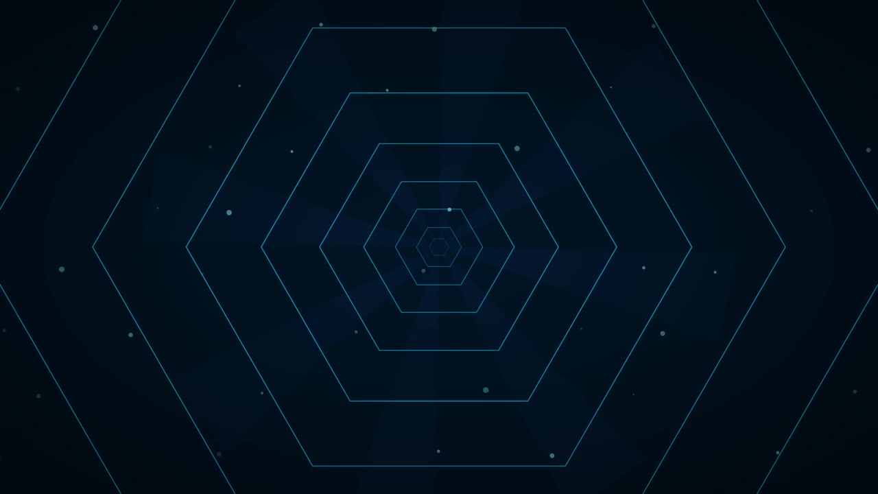 Abstract Motion Background with Glowing Hexagonal Lines and Particles