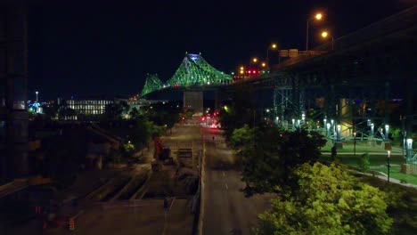 Night View of Jacques-Cartier Bridge in Montreal Under Construction