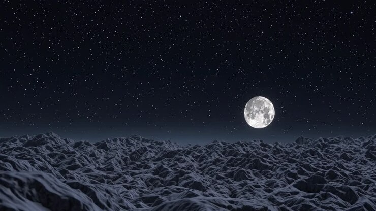 Paisagem Montanhosa Lunar Sob uma Noite Estrelada