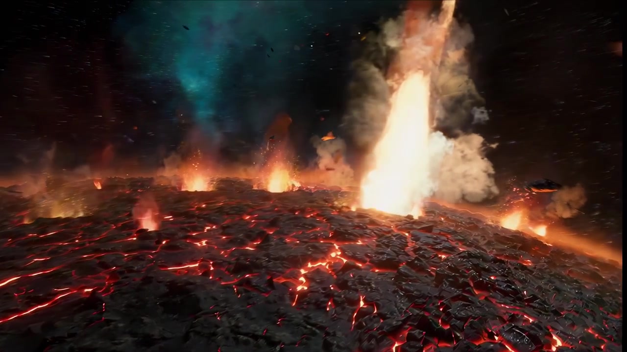 Geschmolzener Planet mit Explosionen und Asteroideneinschlägen im Weltraum