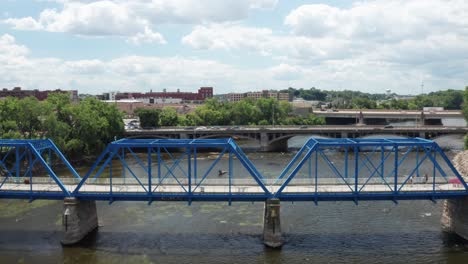 grand rapids, michigan blue pedestrian bridge close up moving up