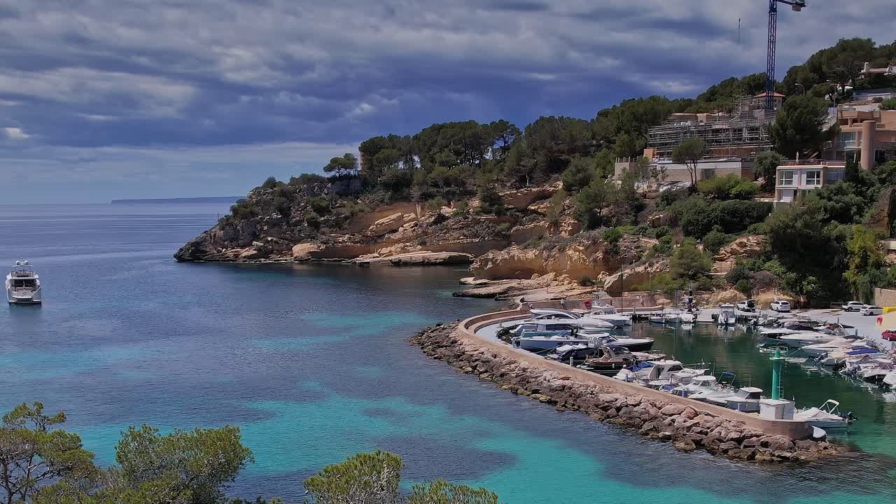 View of boats in the harbor of Mallorca, Spain on a sunny day