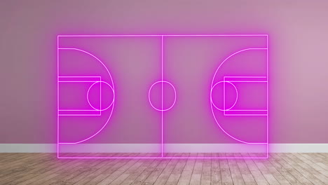 Animación-De-Una-Cancha-De-Baloncesto-De-Neón-Sobre-Fondo-Beige