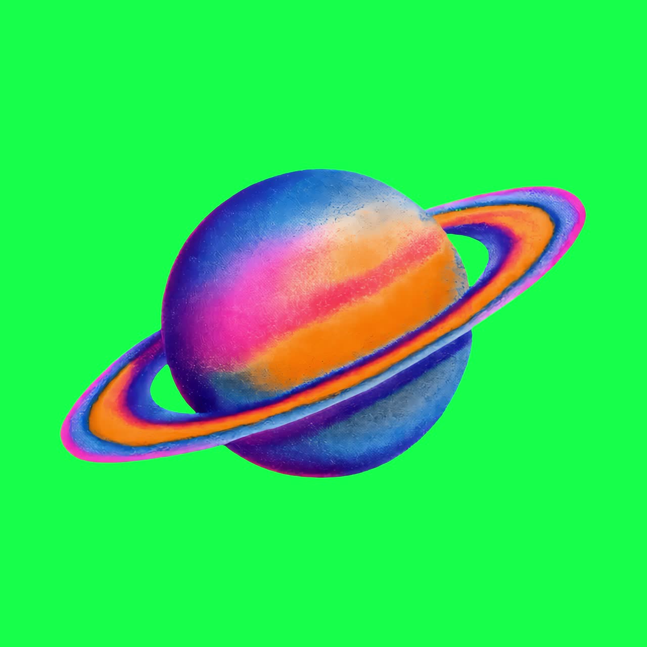 Colorful planet with rings animation, transparent 4K video, green screen