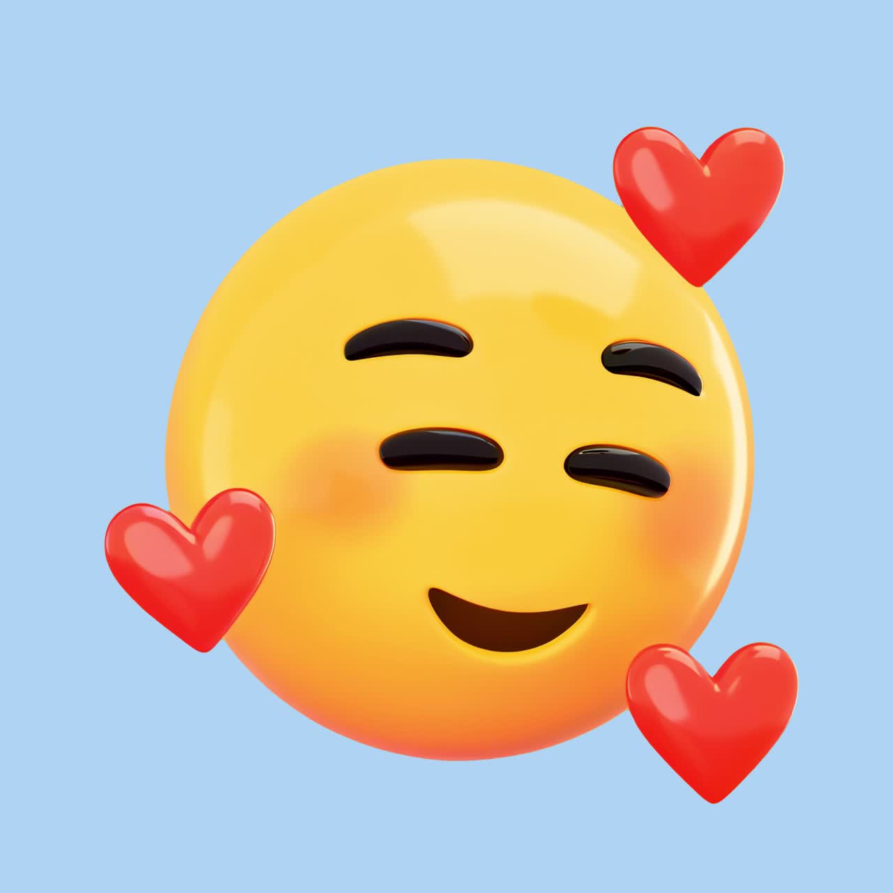 Emoji sonriente con símbolos de corazón, componente visual animado aislado, vídeo transparente en 4K, canal alfa